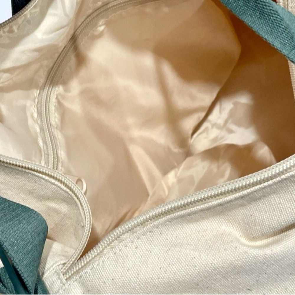 NWT PINK Victoria's Secret Cream and Green weekender Duffel Bag Adjustable Strap - Picture 12 of 13